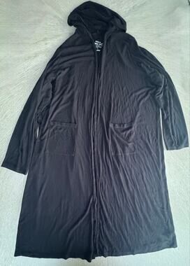 Torrid Super Soft Sleep Black Hooded Ribbed Duster Cardigan Robe Size 4 Comfy